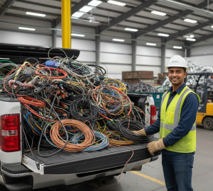 Scrap metal being loaded into a truck